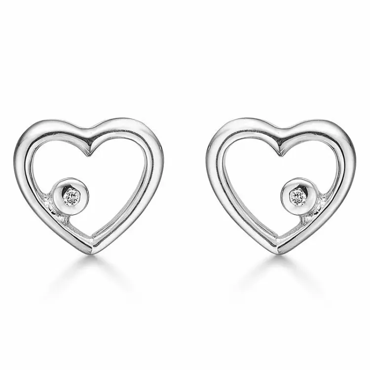 Støvring Design hjerte øreringe i rhodineret sølv hvid diamant