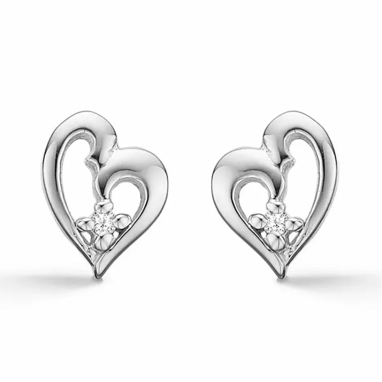 Støvring Design hjerte diamant øreringe i rhodineret sølv hvid diamant