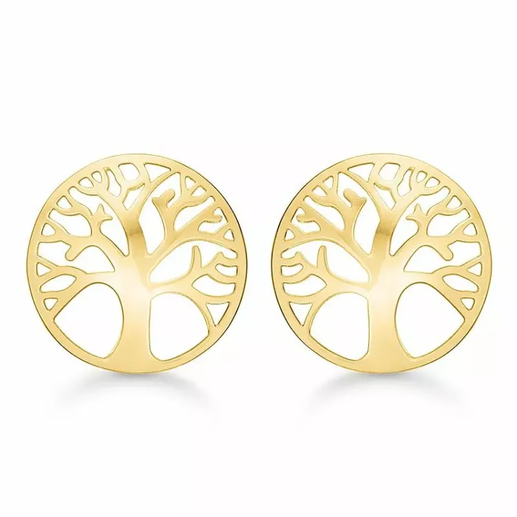 11 mm støvring design livets træ øreringe i 9 karat guld