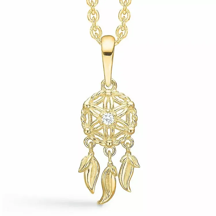 8 mm Støvring Design zirkon vedhæng i 8 karat guld med forgyldt sølvhalskæde hvid zirkon