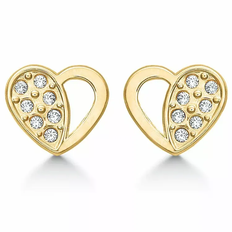 Støvring design hjerte øreringe i 14 karat guld