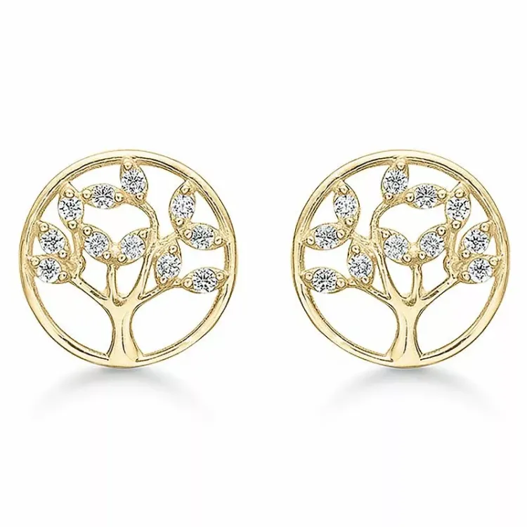 Støvring Design livets træ zirkon øreringe i 14 karat guld