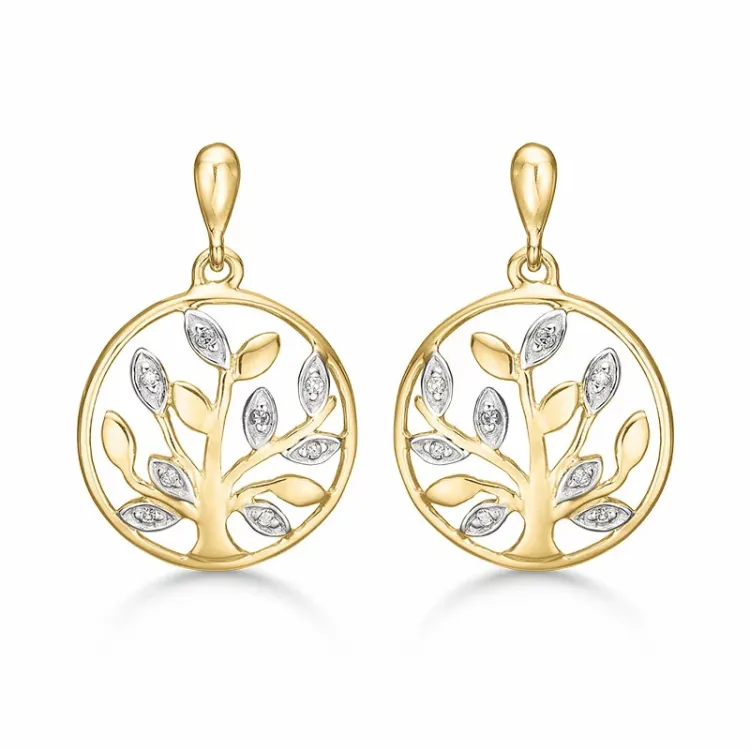 Støvring Design livets træ øreringe i 14 karat guld hvid diamant