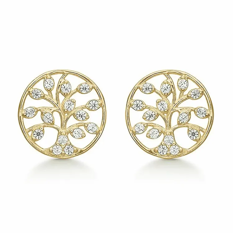 8 mm Støvring Design livets træ zirkon øreringe i 8 karat guld hvid zirkon