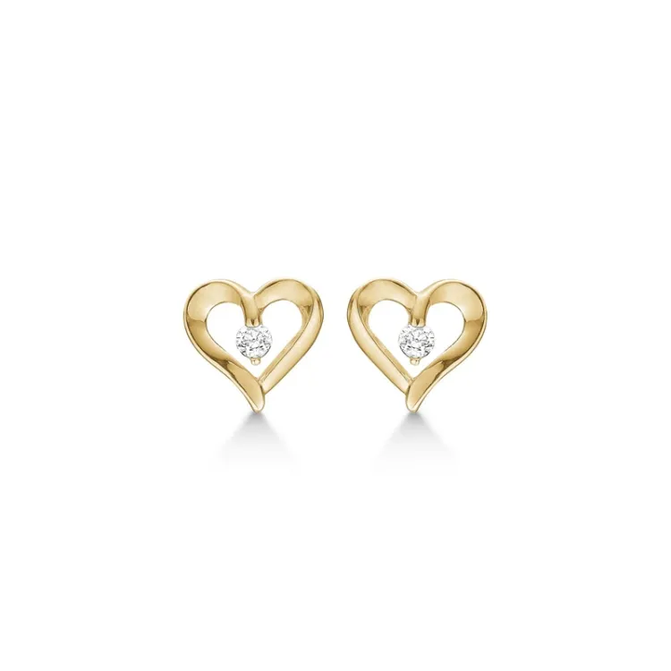 Støvring Design hjerte øreringe i 14 karat guld hvid zirkon