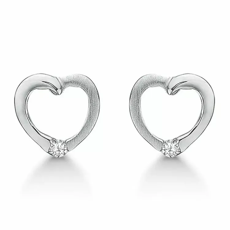 Støvring Design hjerte øreringe i sølv hvid diamant
