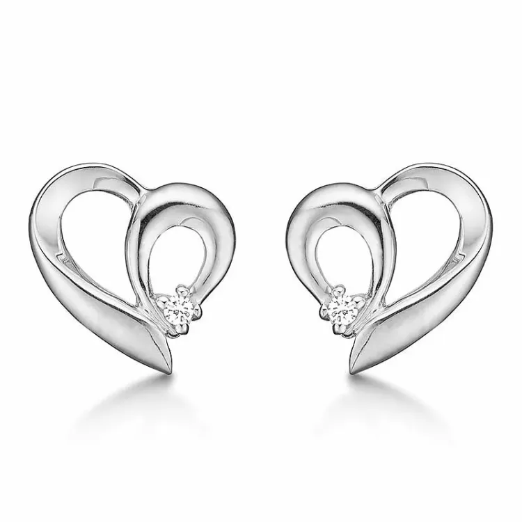 Støvring Design hjerte øreringe i sølv hvid diamant