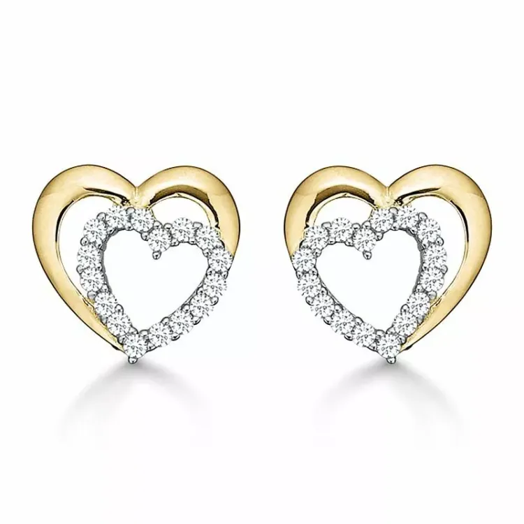 Støvring Design hjerte øreringe i 14 karat guld hvid zirkon