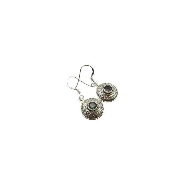 Runde topas øreringe i oxideret sterlingsølv