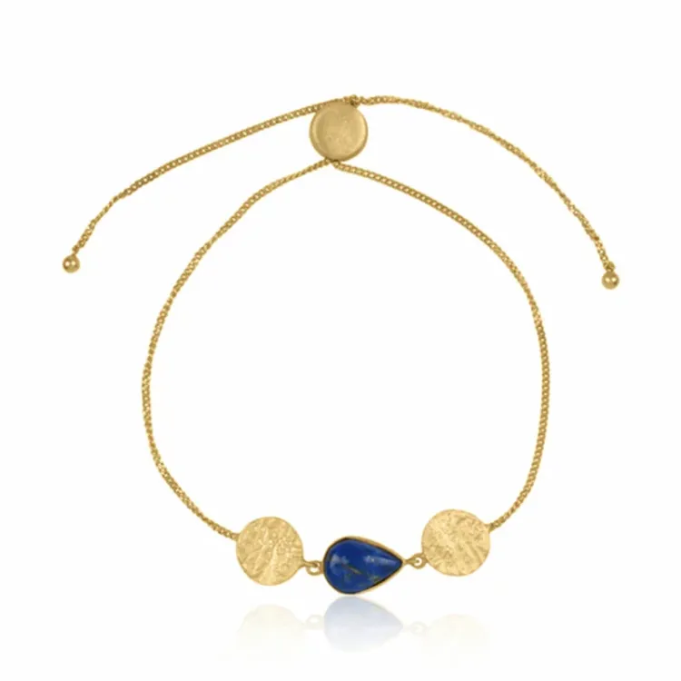 lapis lazuli armbånd i forgyldt sølv med vedhæng i forgyldt sølv - Loom Stones