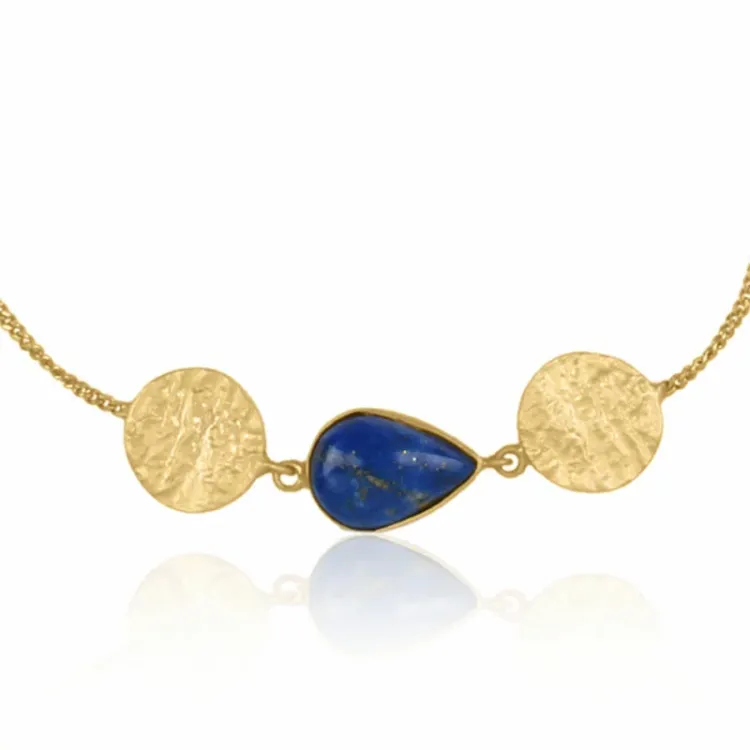 lapis lazuli armbånd i forgyldt sølv med vedhæng i forgyldt sølv - Loom Stones