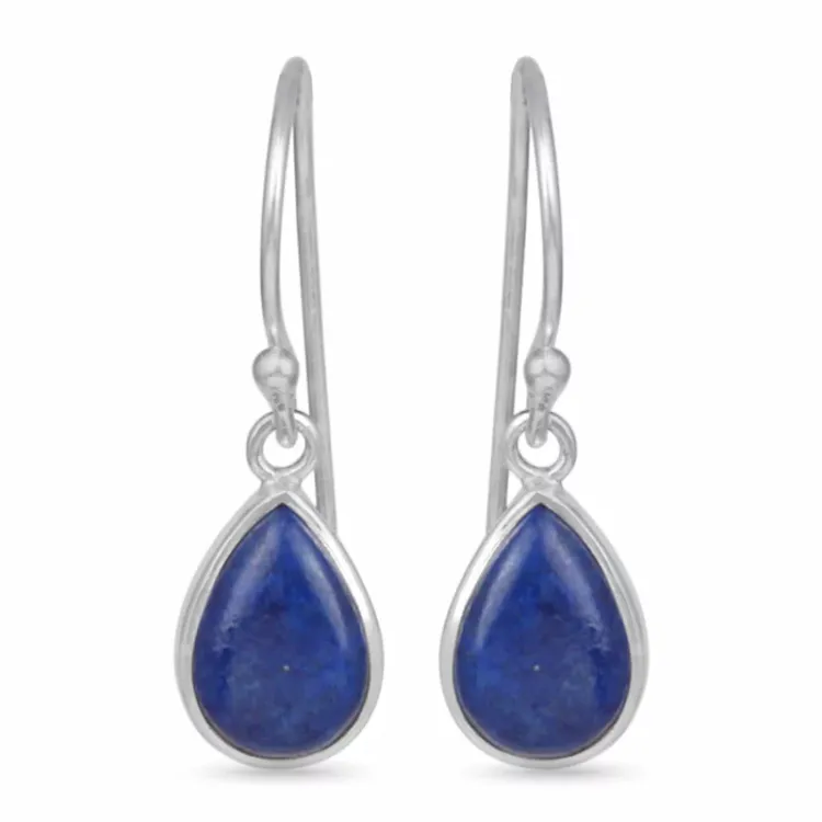 lange dråbe lapis lazuli øreringe i sølv - Loom Stones