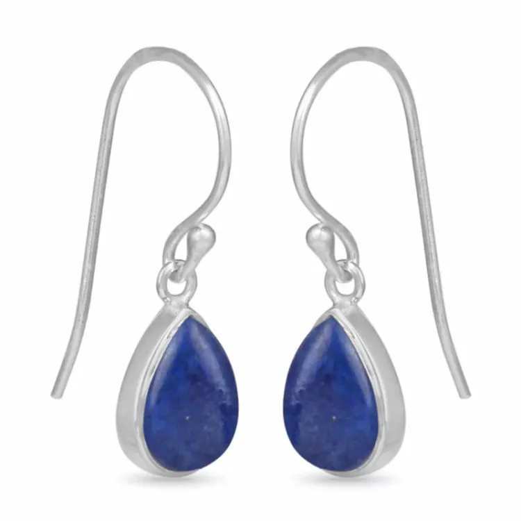 lange dråbe lapis lazuli øreringe i sølv - Loom Stones