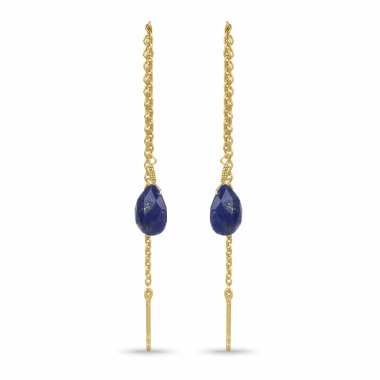 lange lapis lazuli ørehænger i forgyldt sølv - Loom Stones