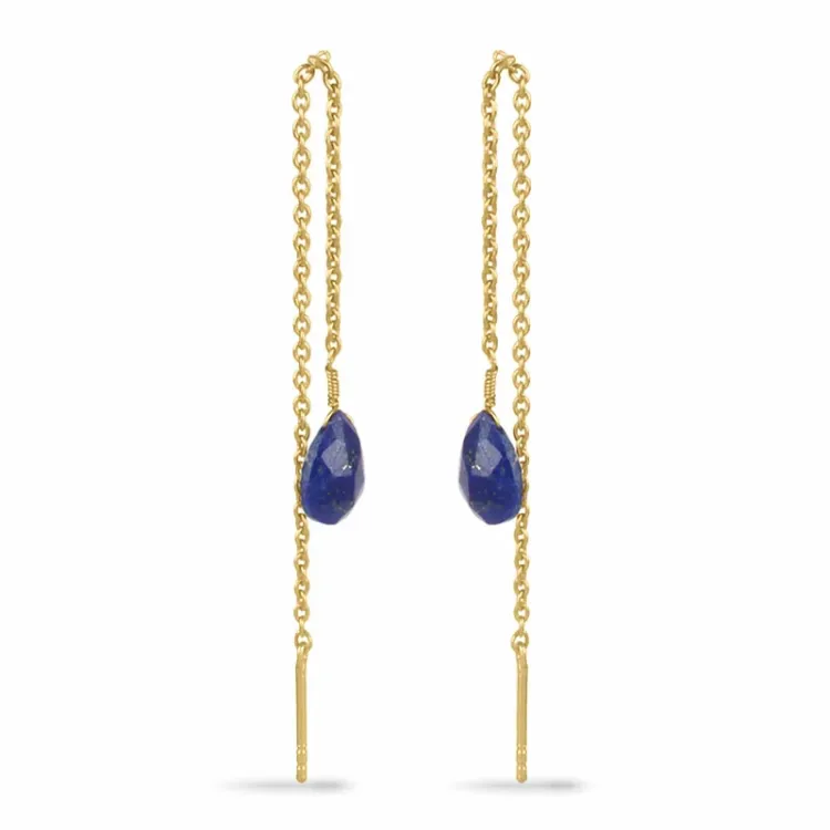 lange lapis lazuli ørehænger i forgyldt sølv - Loom Stones