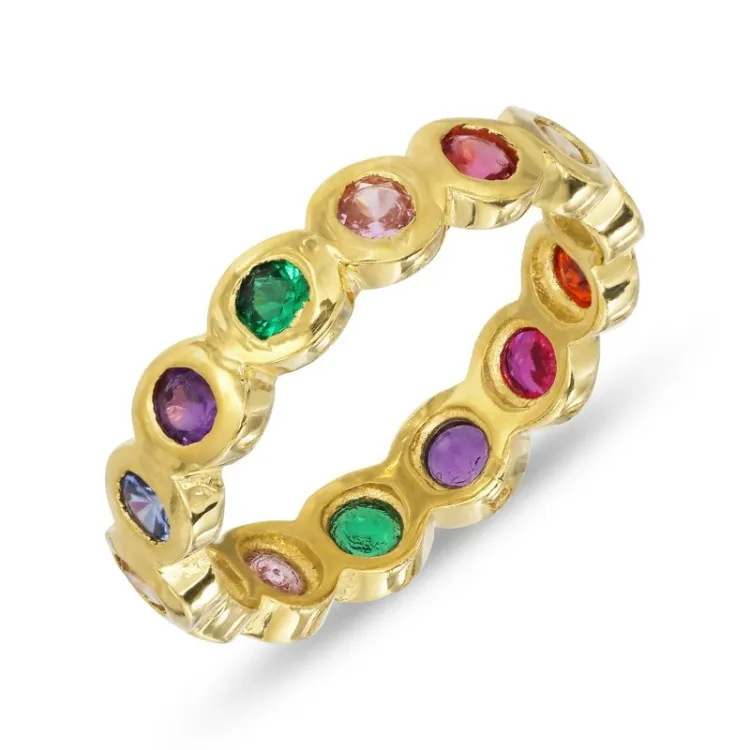 multifarvet zirkon ring i forgyldt sølv - Bubbly Twist