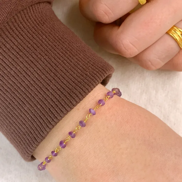 ametyst armbånd i forgyldt sølv - Loom Stones