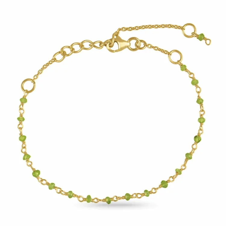 ægte peridot armbånd i forgyldt sølv 15 cm plus 6 cm x 3,0 mm - Loom Stones