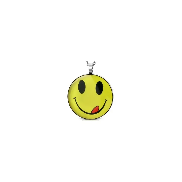 Stort smiley vedhæng i stål