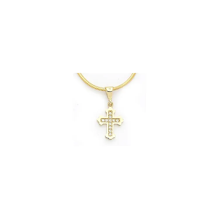Fleur de lis kors zirkon vedhæng i 14 karat guld