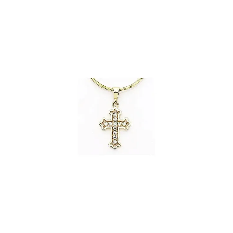 Fleur de lis kors zirkon vedhæng i 14 karat guld