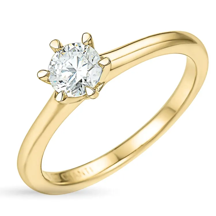 6,0 mm zirkon solitairering i 9 karat guld
