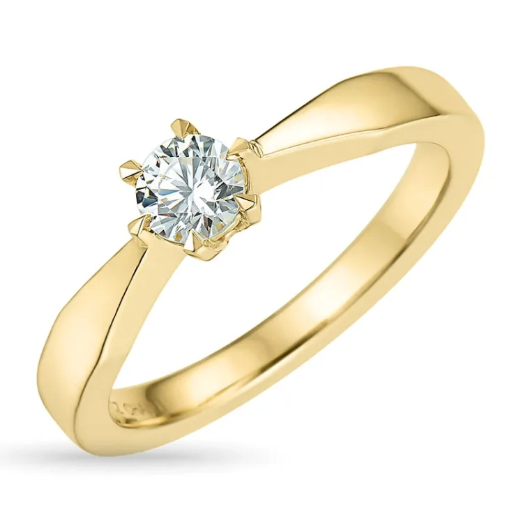 5,4 mm zirkon solitairering i 9 karat guld