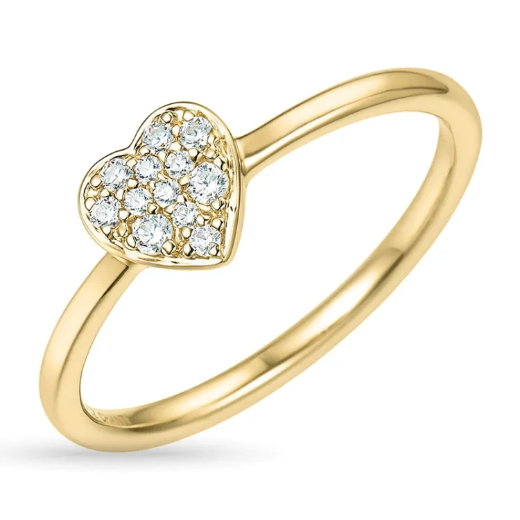 hjerte zirkon guldring i 9 karat guld