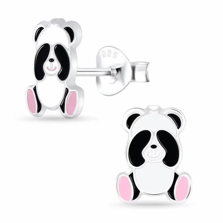 panda emalje børneøreringe i sølv - Little Ones