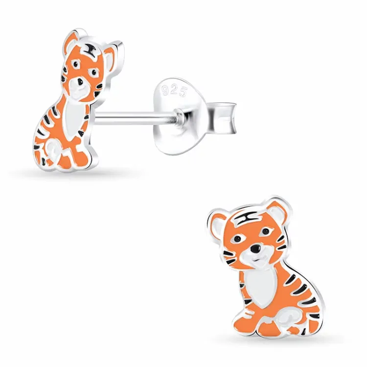 tiger børneøreringe i sølv - Little Ones