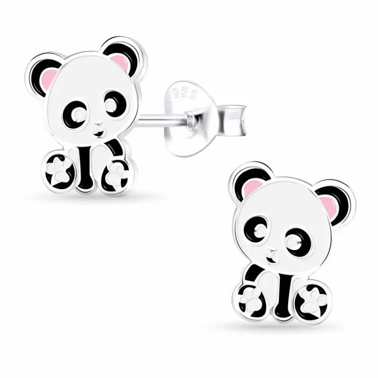 panda børneøreringe i sølv - Little Ones