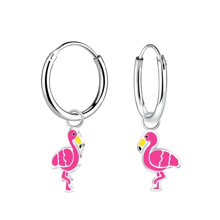 lange flamingo børneøreringe i sølv - Little Ones