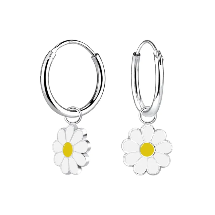 12 mm blomster hvide børneøreringe i sølv - Little Ones