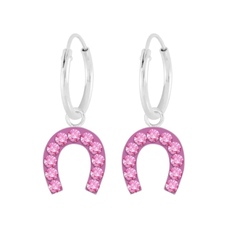 12 mm hestesko pink zirkon børneøreringe i sølv