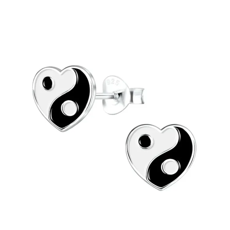 hjerte yin og yang børneøreringe i sølv - Little Ones