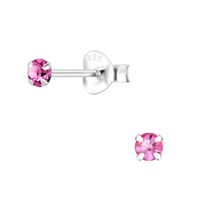 3 mm krystal ørestikker i sølv - Little Ones
