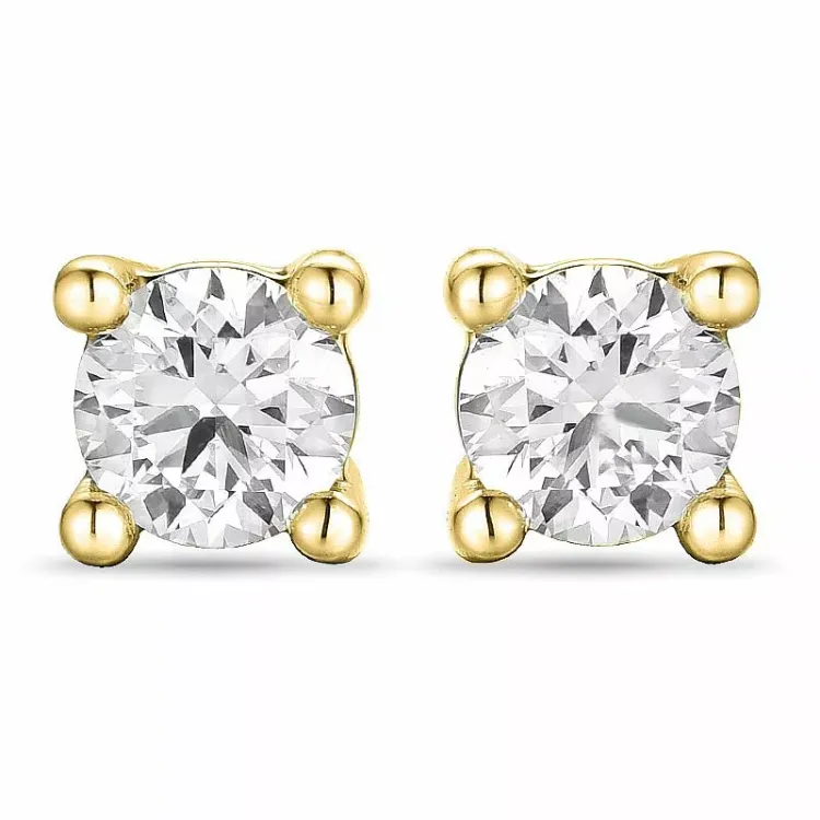 2 x 0,20 ct solitaireørestikker i 14 karat guld med diamant