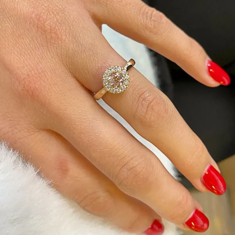 morganit diamantring i 14 karat guld 0,43 ct 0,22 ct