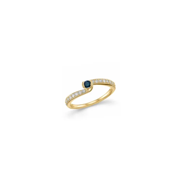 blå safir diamantring i 14 karat guld 0,24 ct