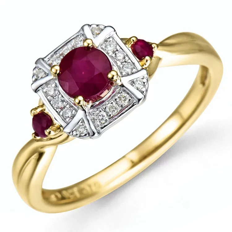 firkantet rubin ring i 14 karat guld.- og hvidguld 0,07 ct 0,45 ct 0,09 ct