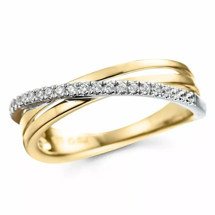 abstrakt diamantring i 14 karat guld.- og hvidguld 0,15 ct