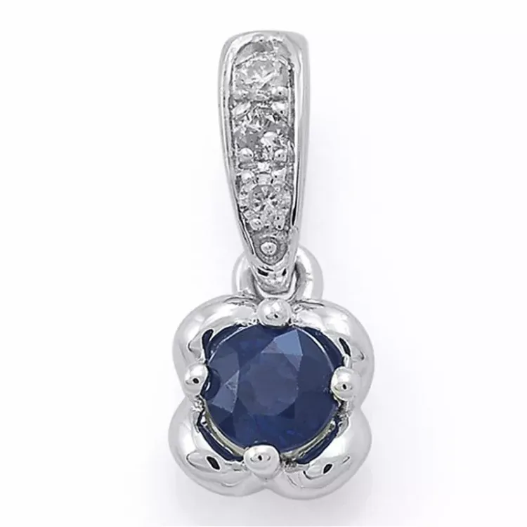 safir diamantvedhæng i 14 karat hvidguld 0,23 ct 0,03 ct