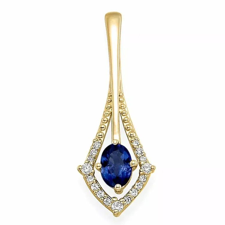 Langt blå safir vedhæng i 14 karat guld 0,111 ct