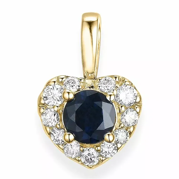 hjerte blå safir vedhæng i 14 karat guld 0,159 ct 0,45 ct