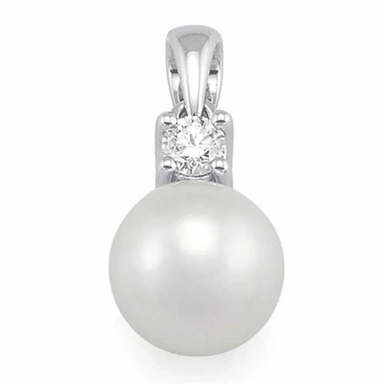 perle diamantvedhæng i 14 karat hvidguld 0,10 ct