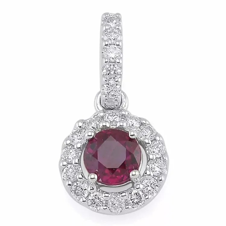 ægte rubin diamantvedhæng i 14 karat hvidguld 0,19 ct 0,45 ct