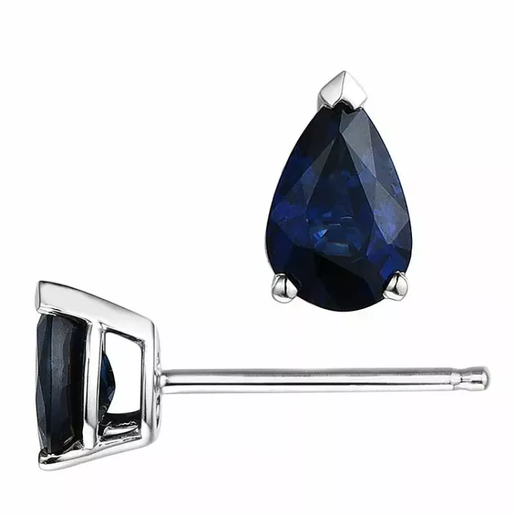 2 x 0,55 ct blå safir ørestikker i 14 karat hvidguld med safir
