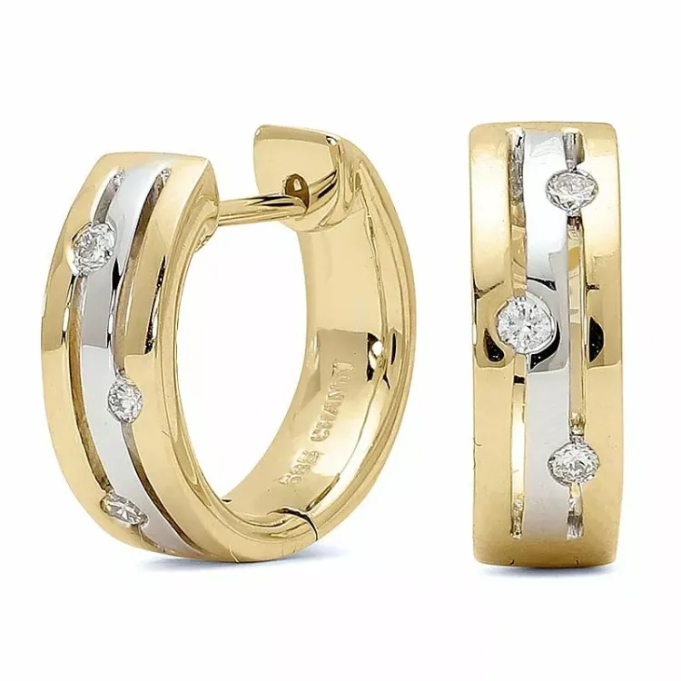 13 mm diamant creoler i 14 karat guld og hvidguld med diamant