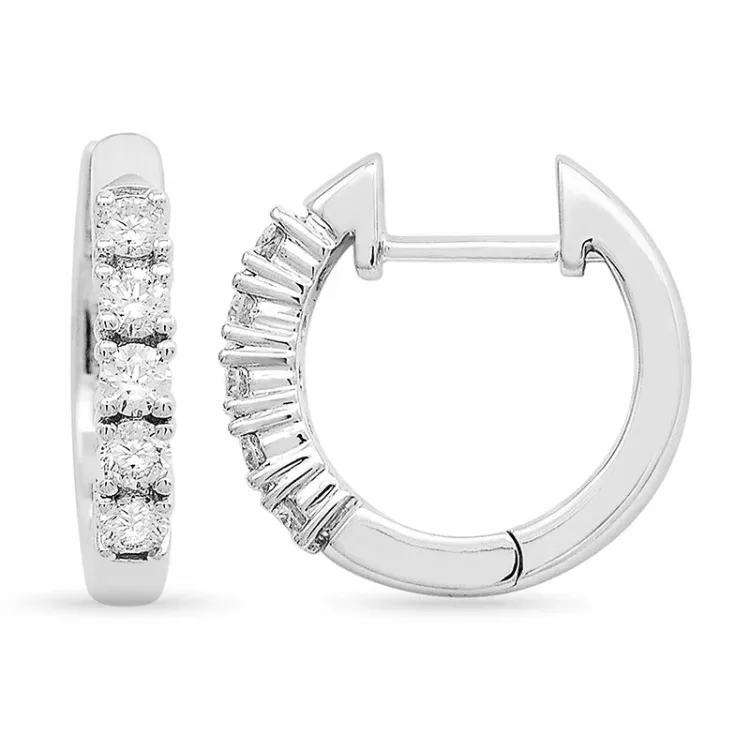 14 mm diamant creoler i 14 karat hvidguld med diamanter