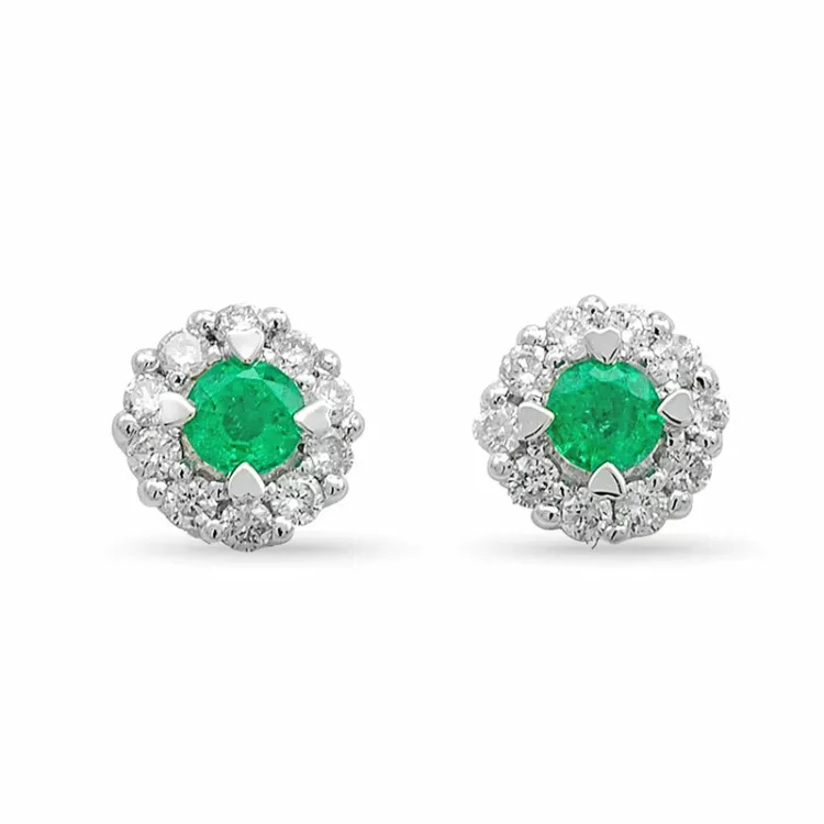 runde smaragd diamantøreringe i 14 karat hvidguld med smaragd og diamant